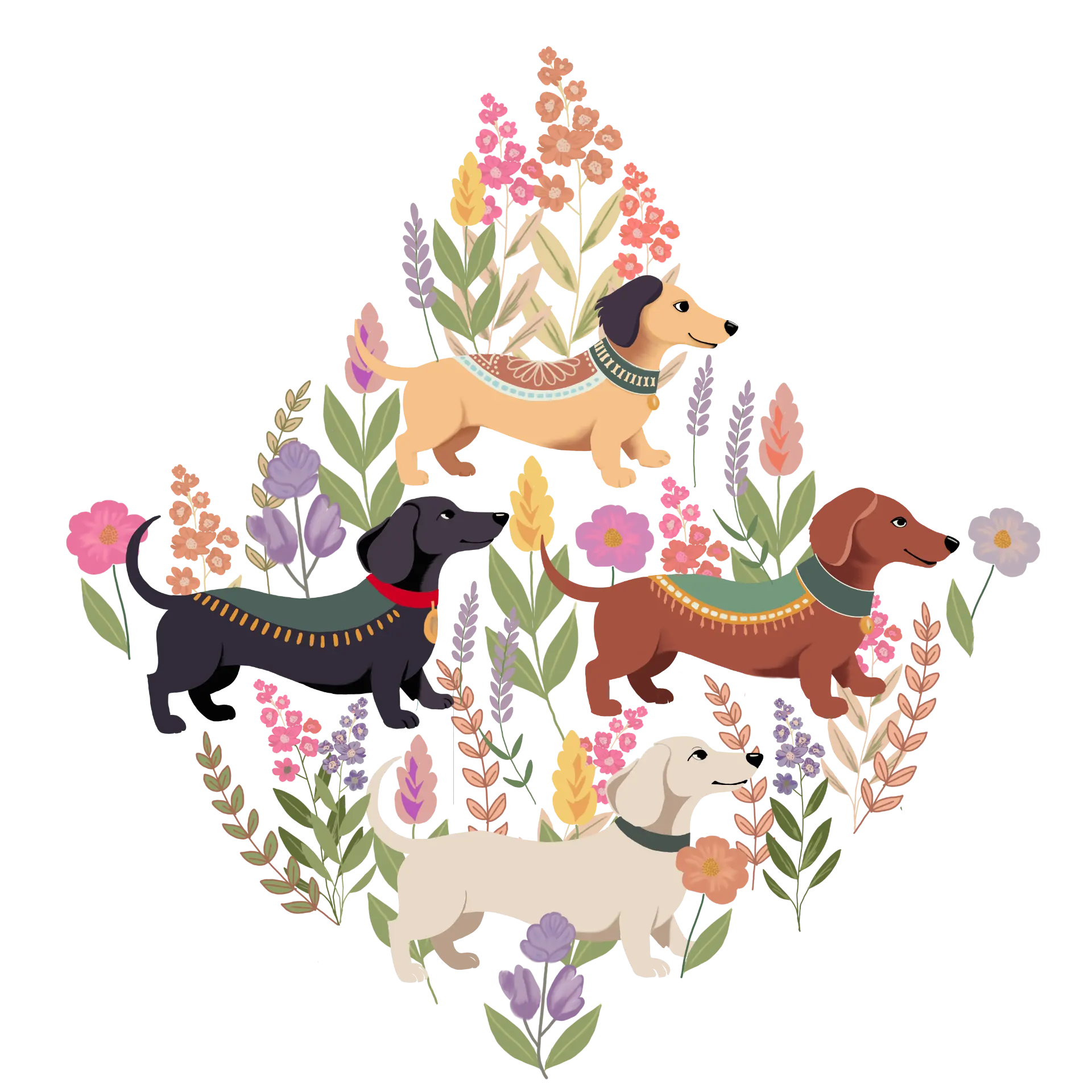 Bohemian dachshund diamond motif