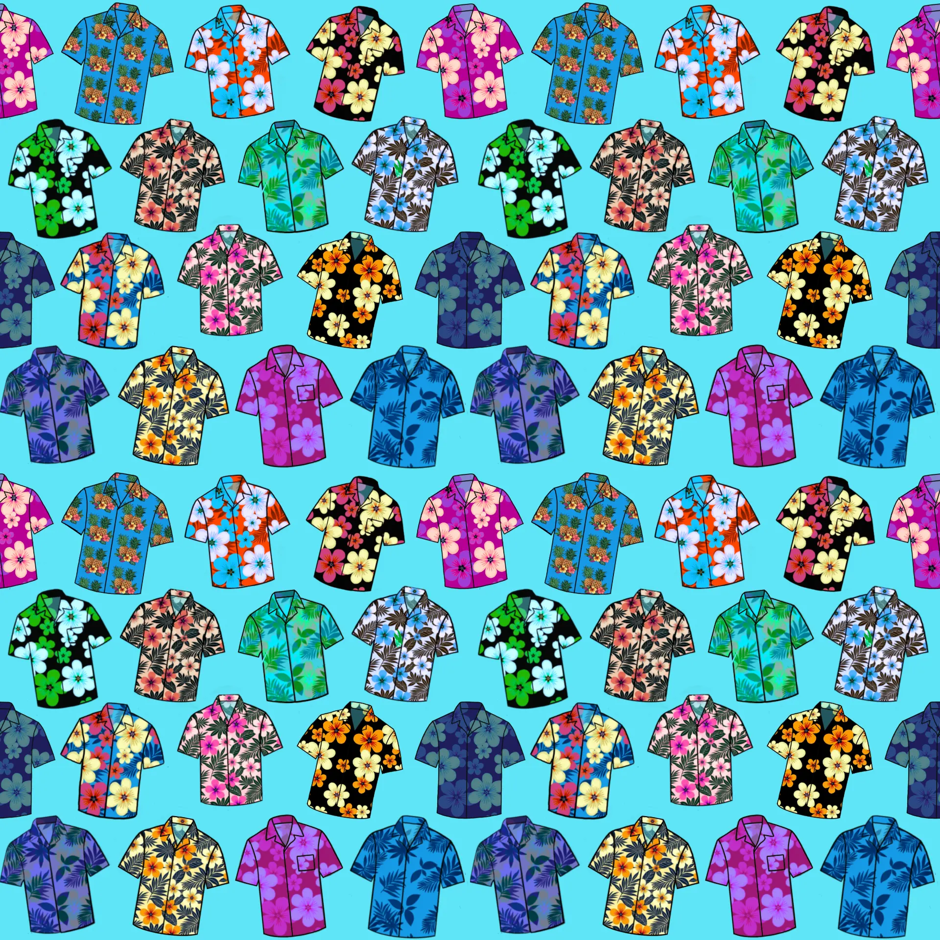 Tipped Hawaiian shirt toss repeat in tropical brights on an aqua ground