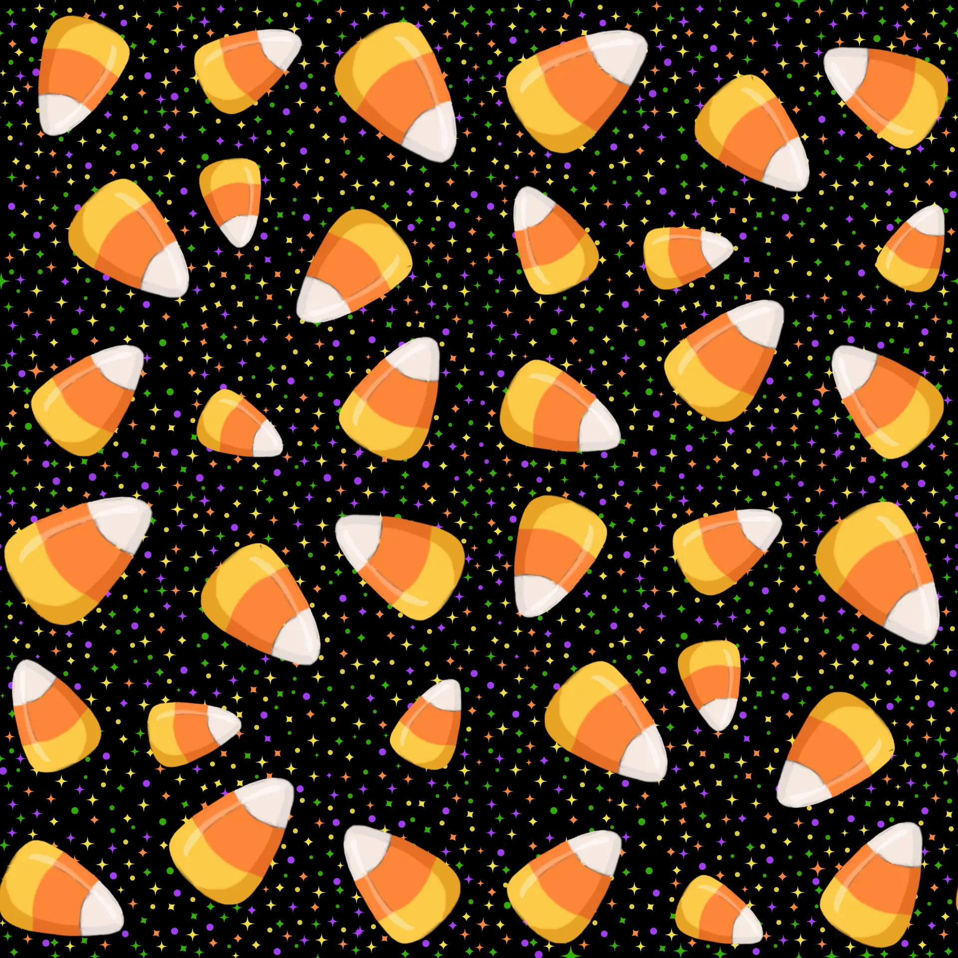 Candy corn and star repeat pattern in Halloween brights