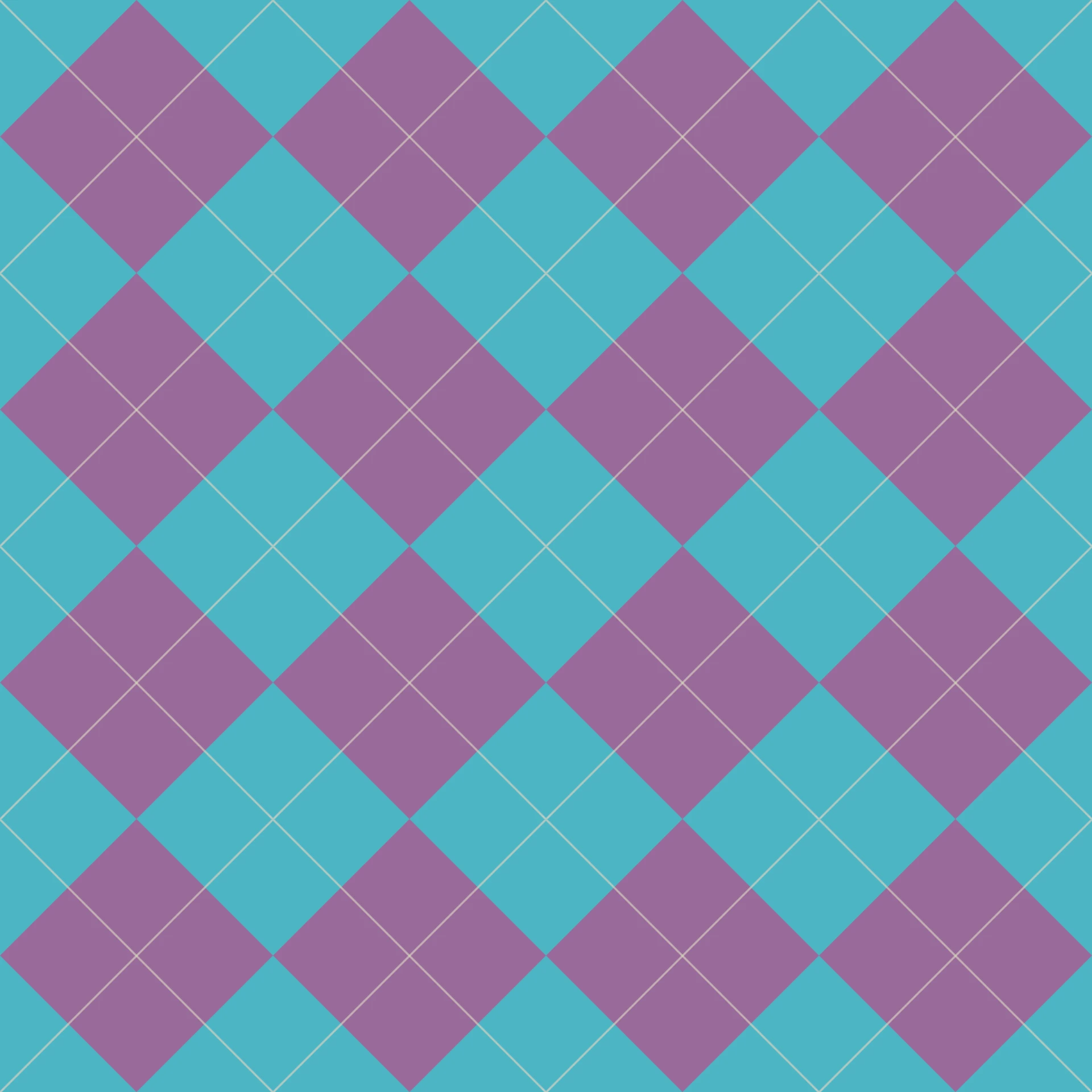 Argyle repeat in plum diamonds on turquoise with fine cream lines