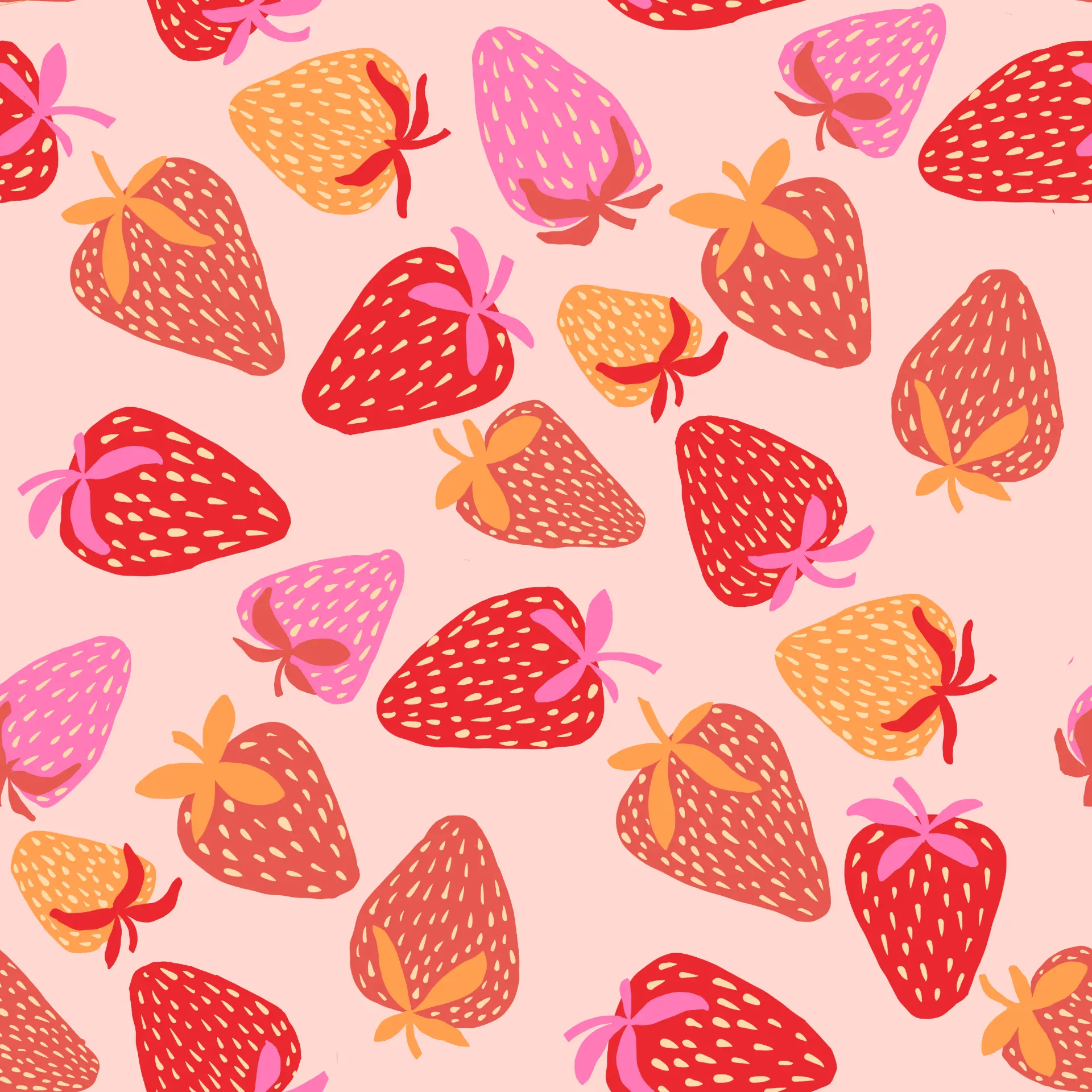 Strawberry toss repeat in reds and pinks on a blush ground