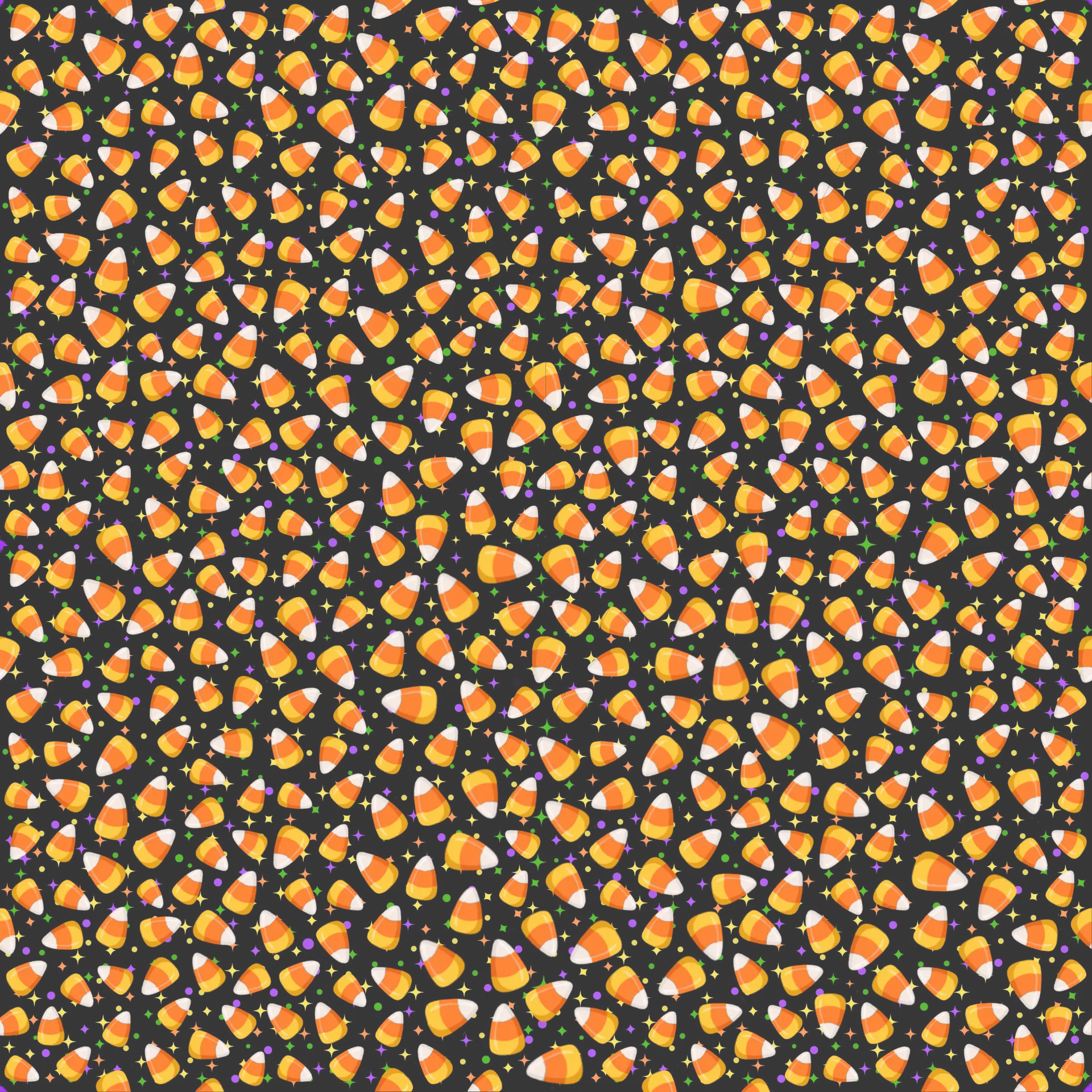 Candy corn scatter repeat on a multicoloured ground