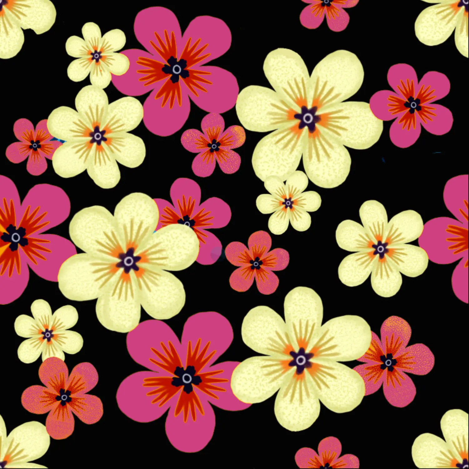 Plumeria toss repeat on a black ground