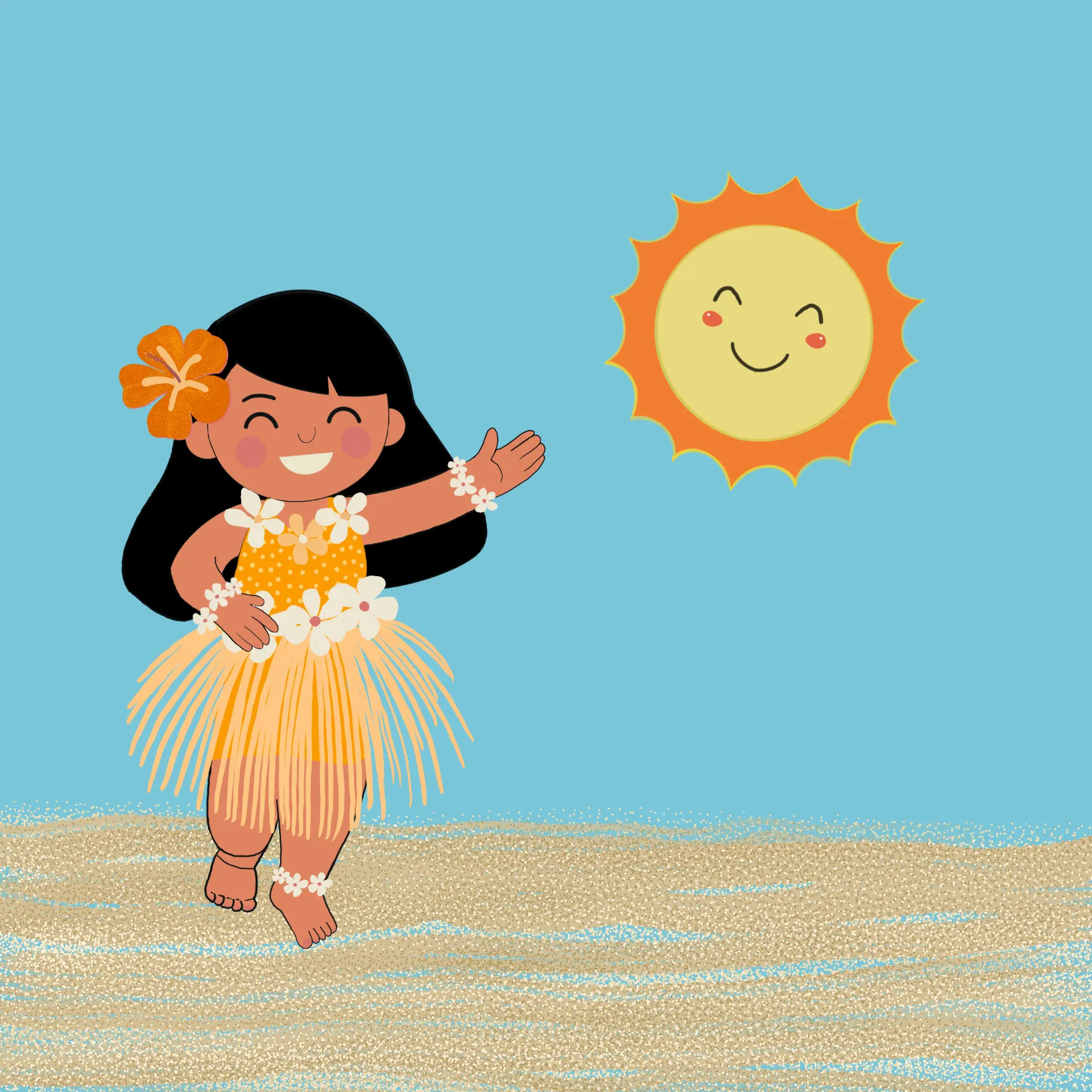 Hula dancer illustration in orange tones