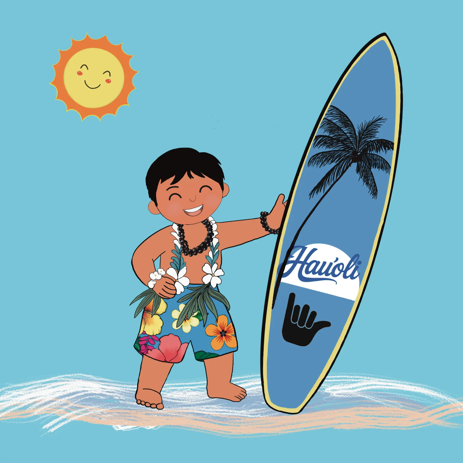 Surfer boy carrying a Hau'oli surfboard